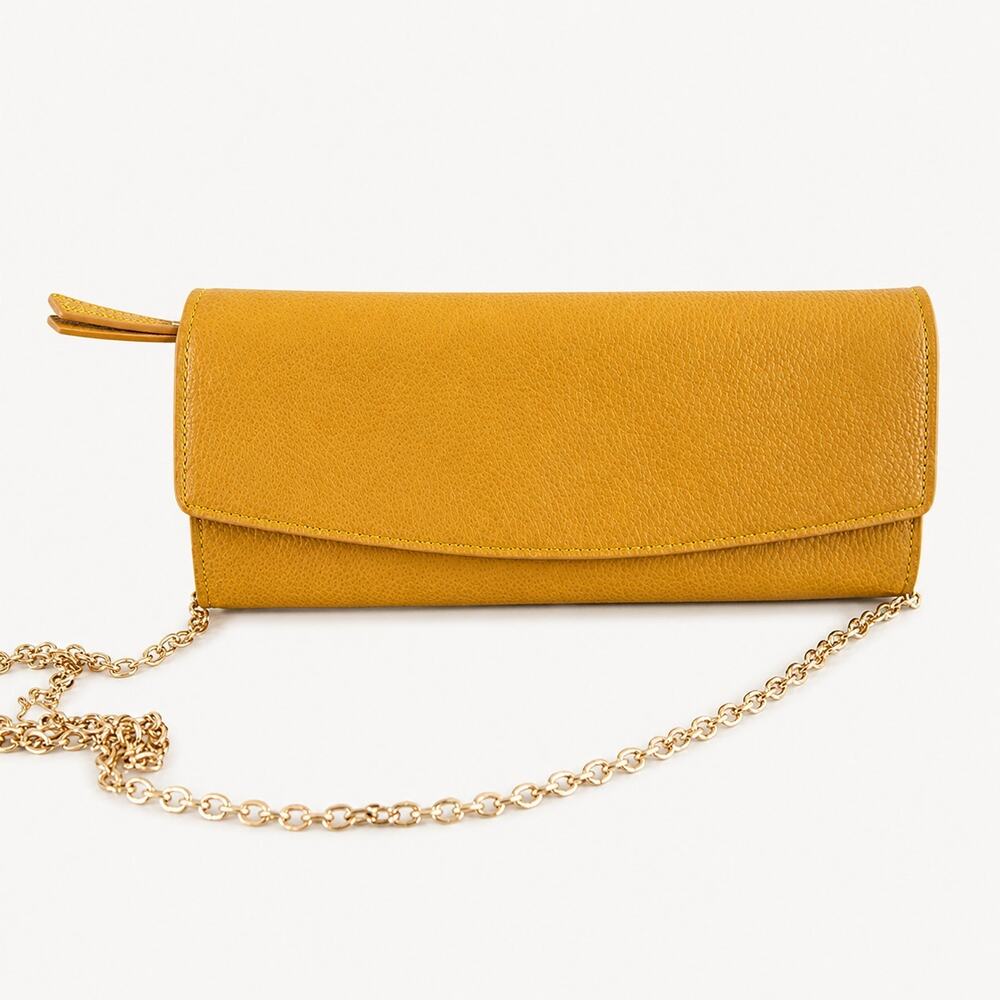 Urban Expressions Vegan Leather Clutch Crossbody Bag Mustard Yellow Chain